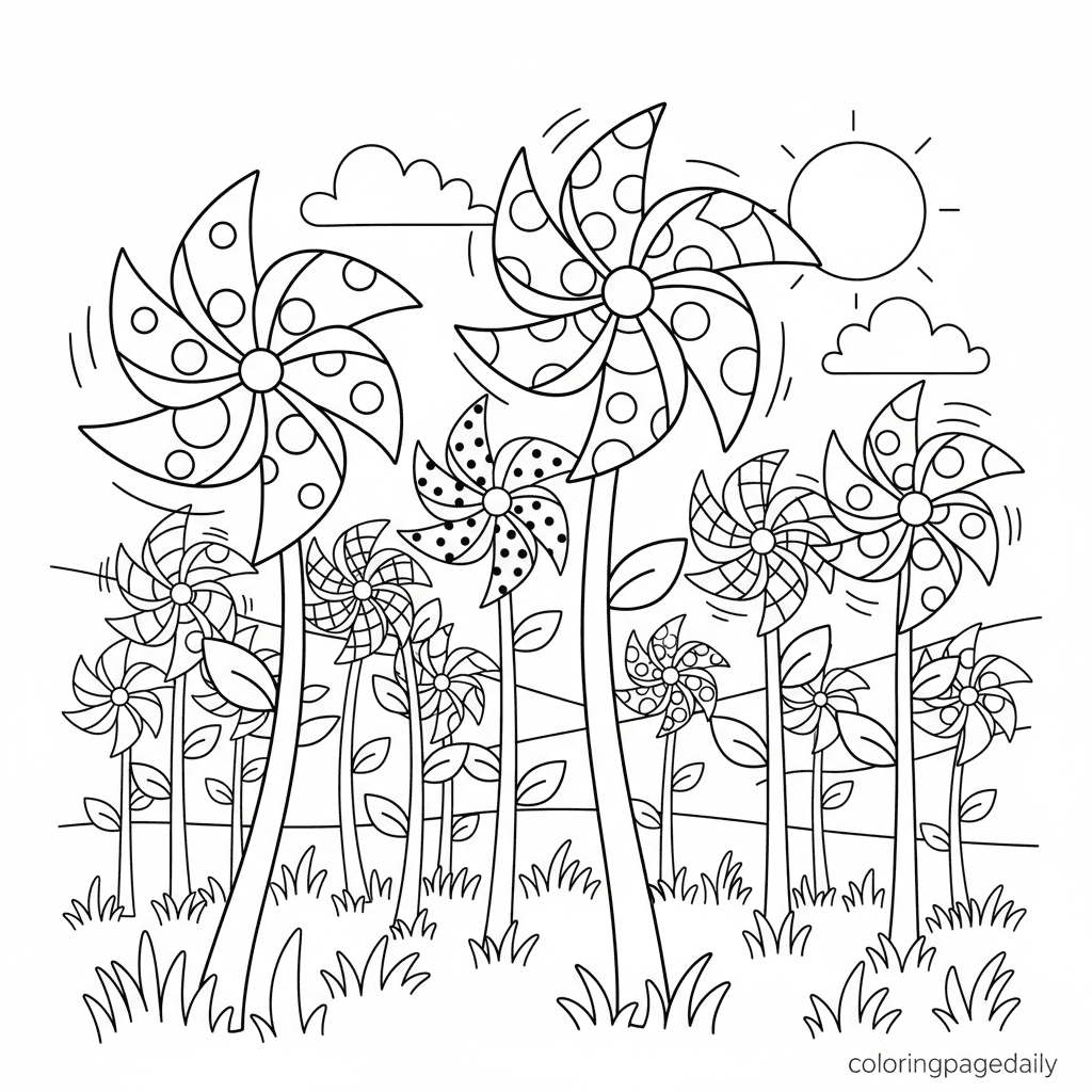 Magical Giant Pinwheels - Daily printable coloring page in Kids - Scenery category