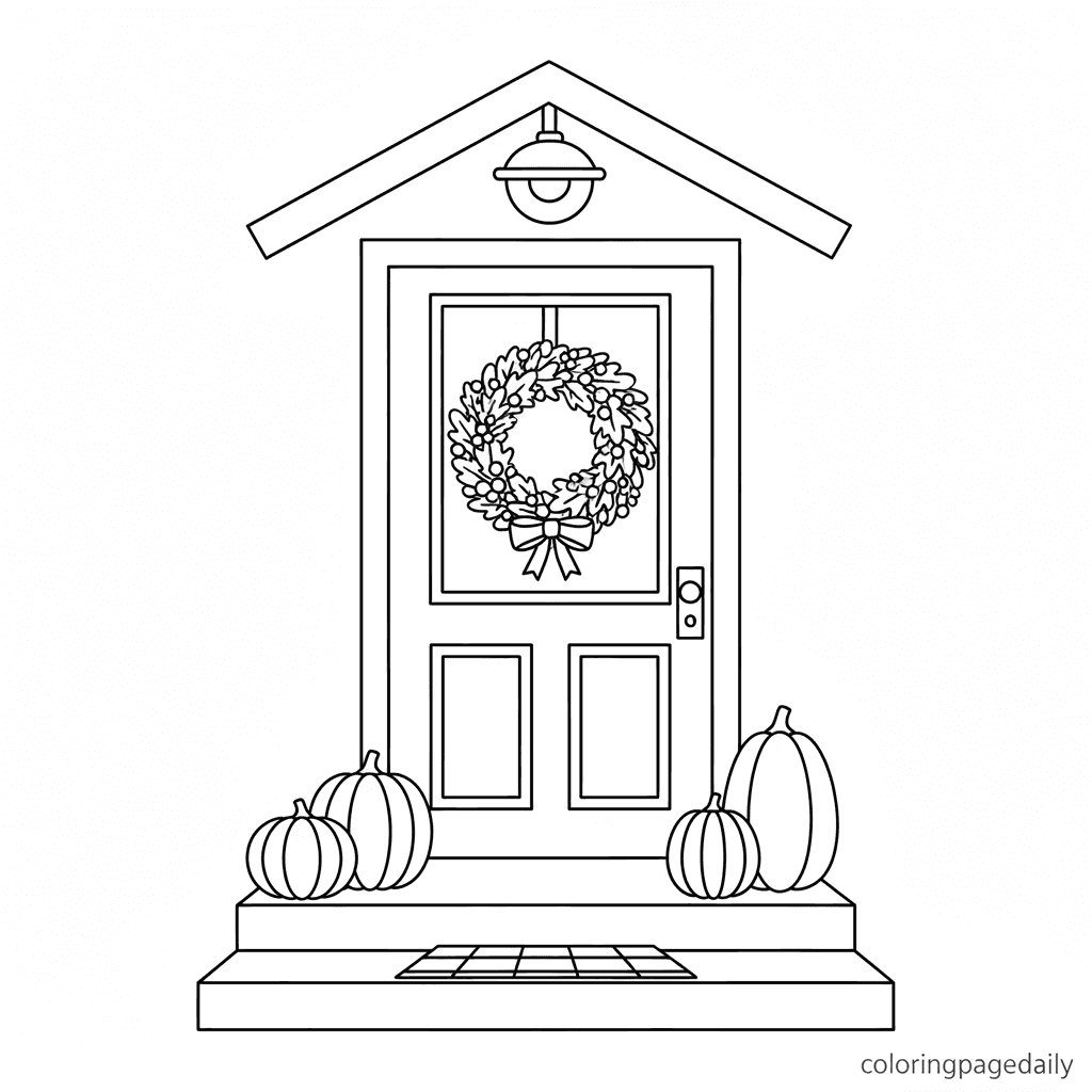 Thanksgiving Door Decorations - Daily printable coloring page in Kids - Thanksgiving category