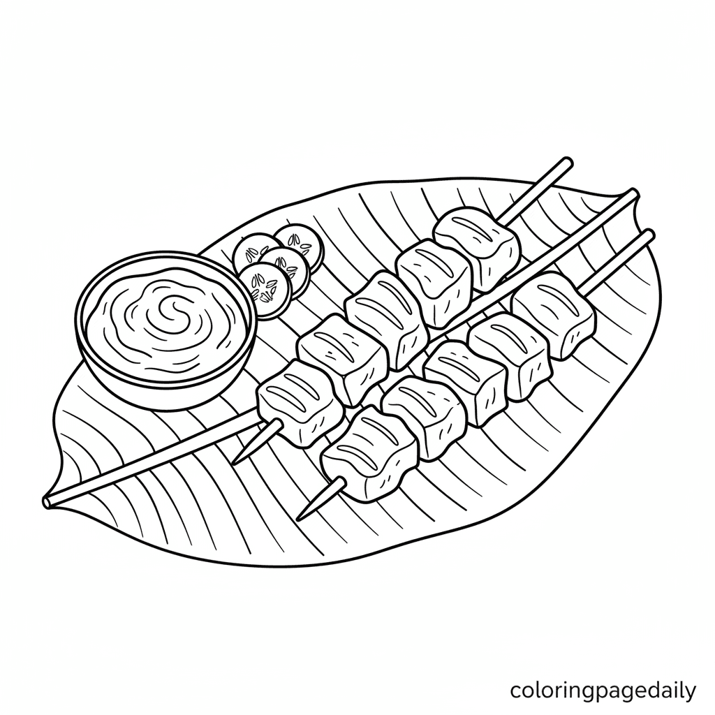Tasty Indonesian Satay Skewers - Daily printable coloring page in Kids - Food category