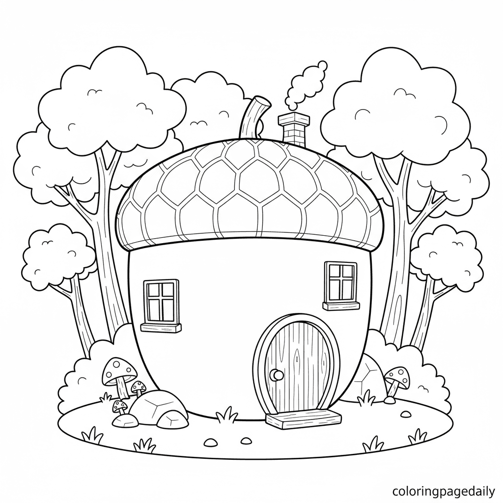 Cozy Giant Acorn House - Daily printable coloring page in Kids - Scenery category