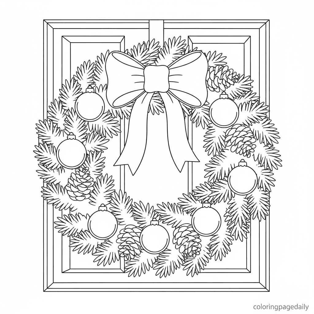 Decorated Christmas Wreath - Daily printable coloring page in Kids - Christmas category