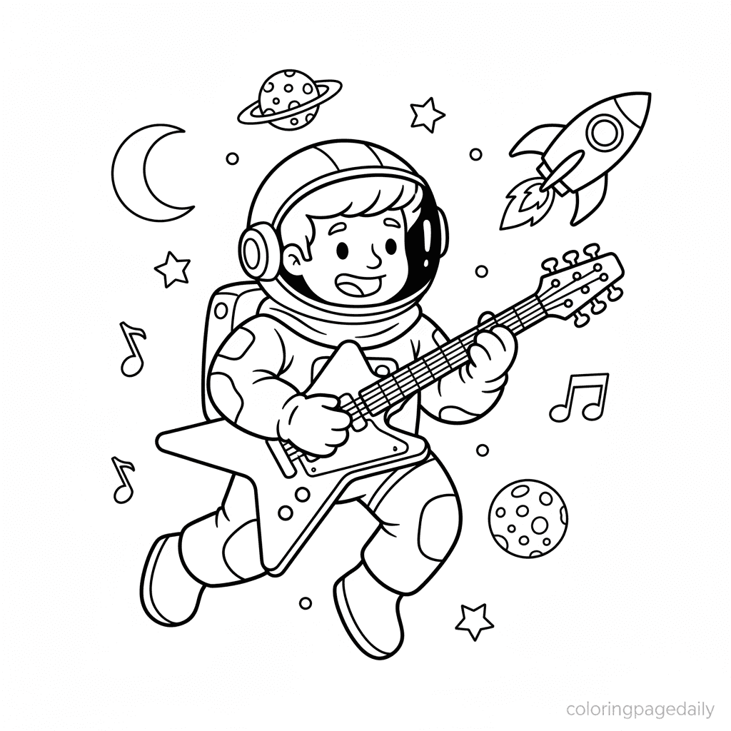 Rock Star Astronaut - Daily printable coloring page in Kids - Space category