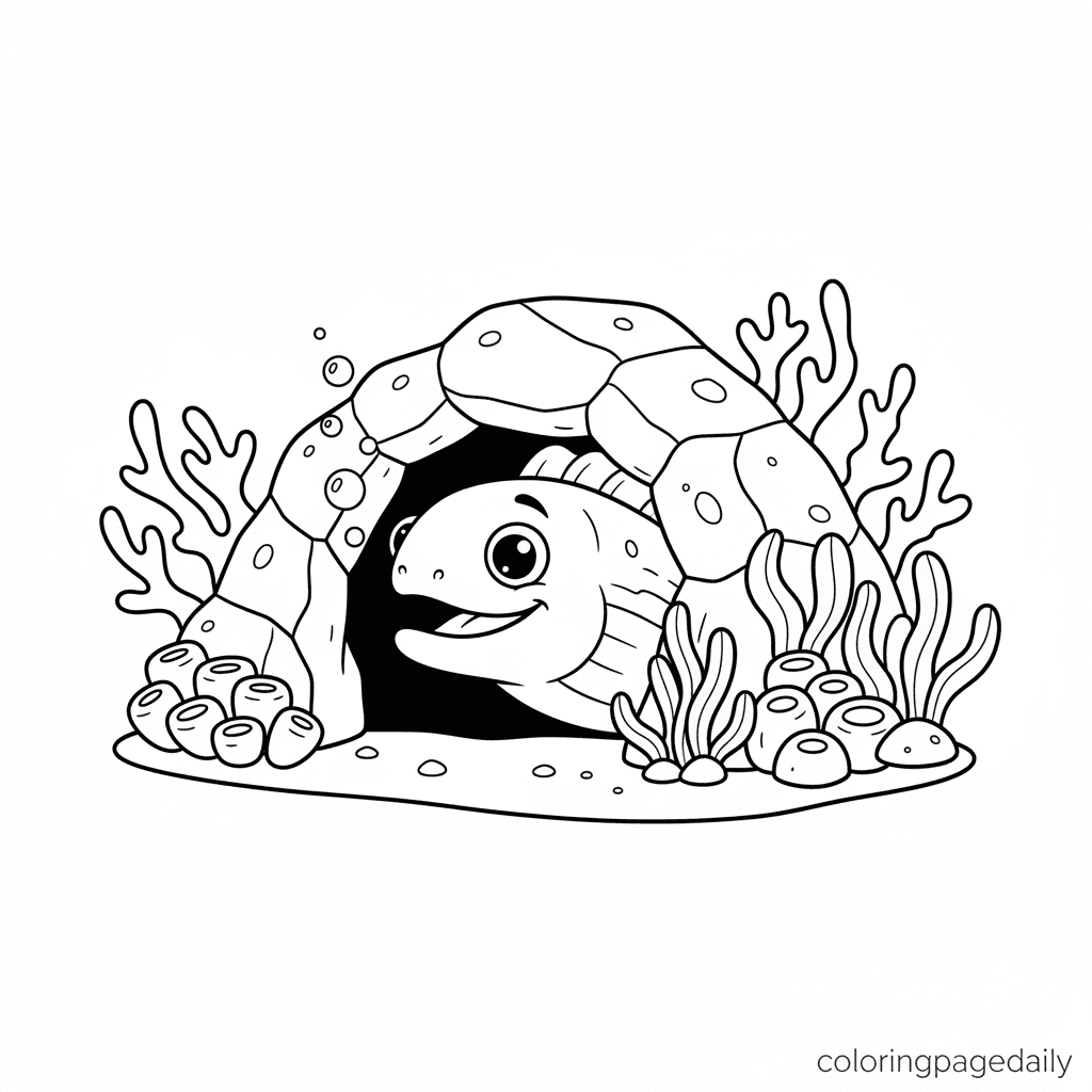 Peek-a-Boo Moray Eel - Daily printable coloring page in Kids - Ocean and Underwater Life category