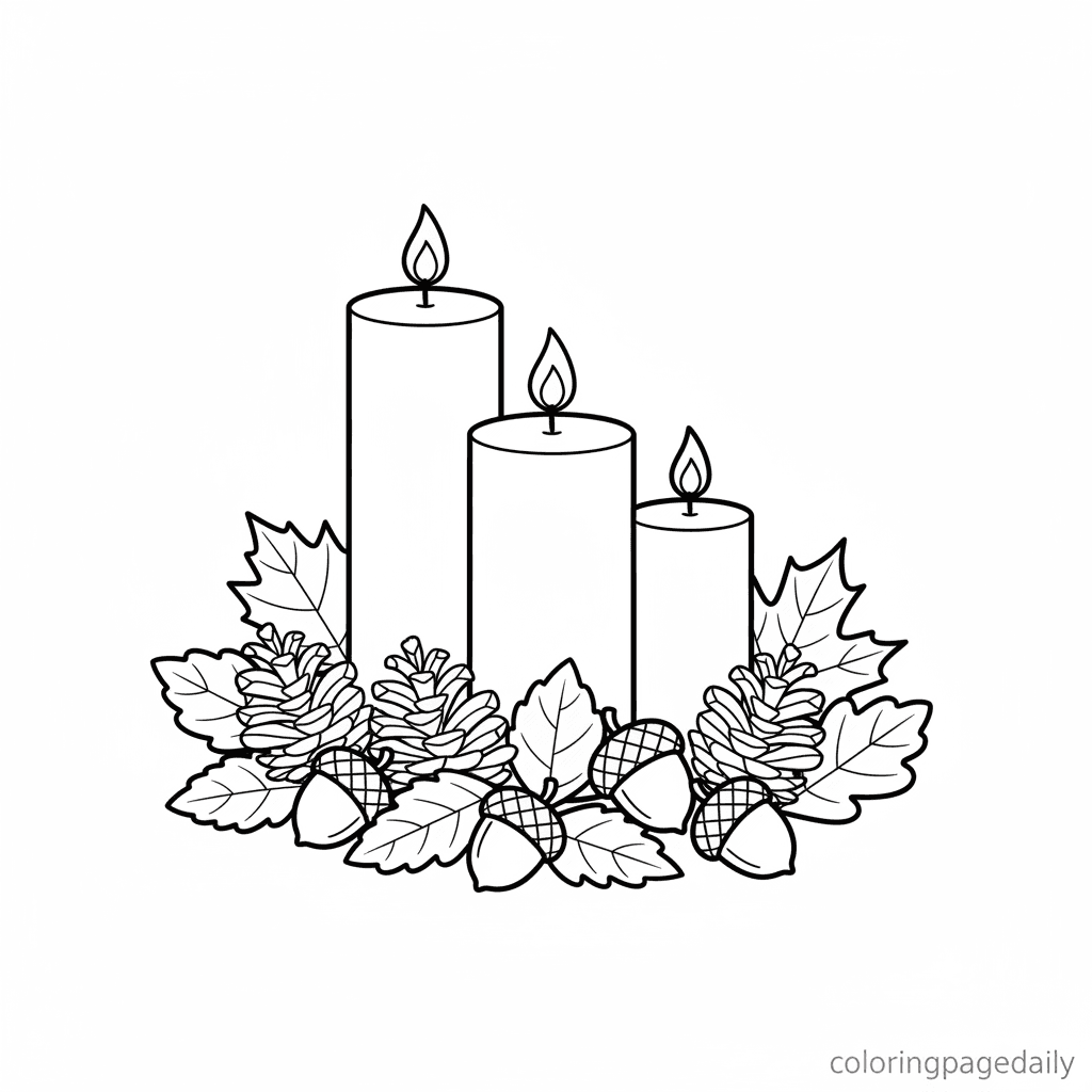 Autumn Candle Centerpiece - Daily printable coloring page in Kids - Thanksgiving category