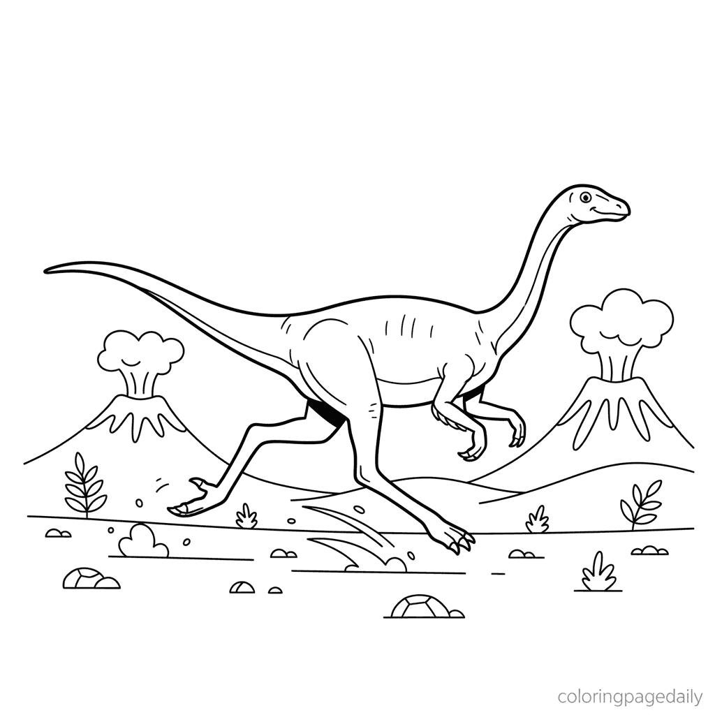 Gallimimus Running Fast - Daily printable coloring page in Kids - Dinosaur category