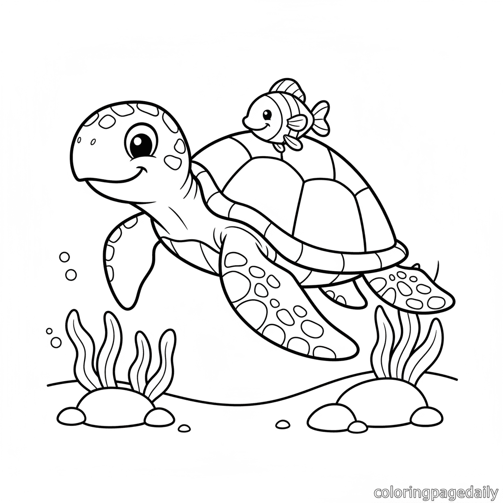 Sea Turtle Swim - Daily printable coloring page in Kids - Ocean and Underwater Life category