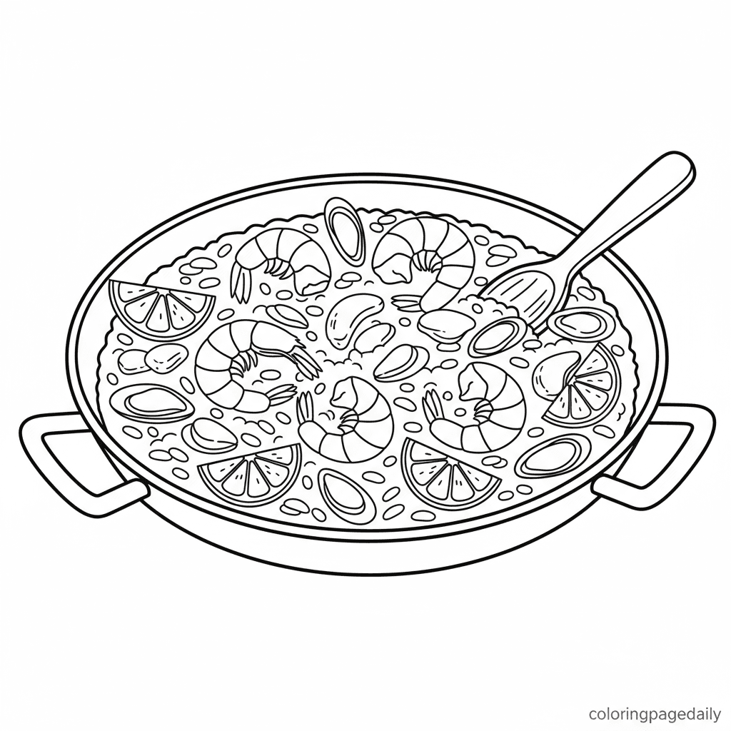 Traditional Spanish Paella Pan - Daily printable coloring page in Kids - Food category