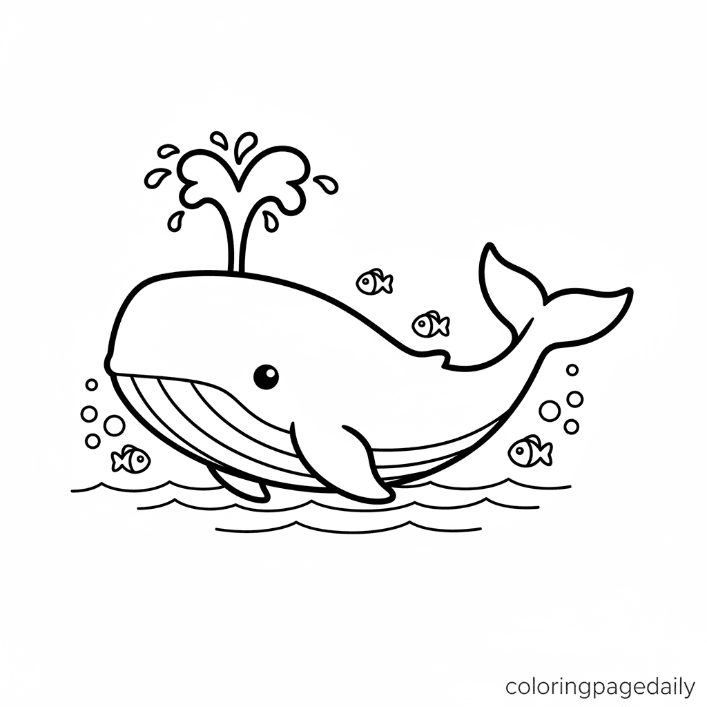 Blue Whale Spouting Water - Daily printable coloring page in Kids - Ocean and Underwater Life category