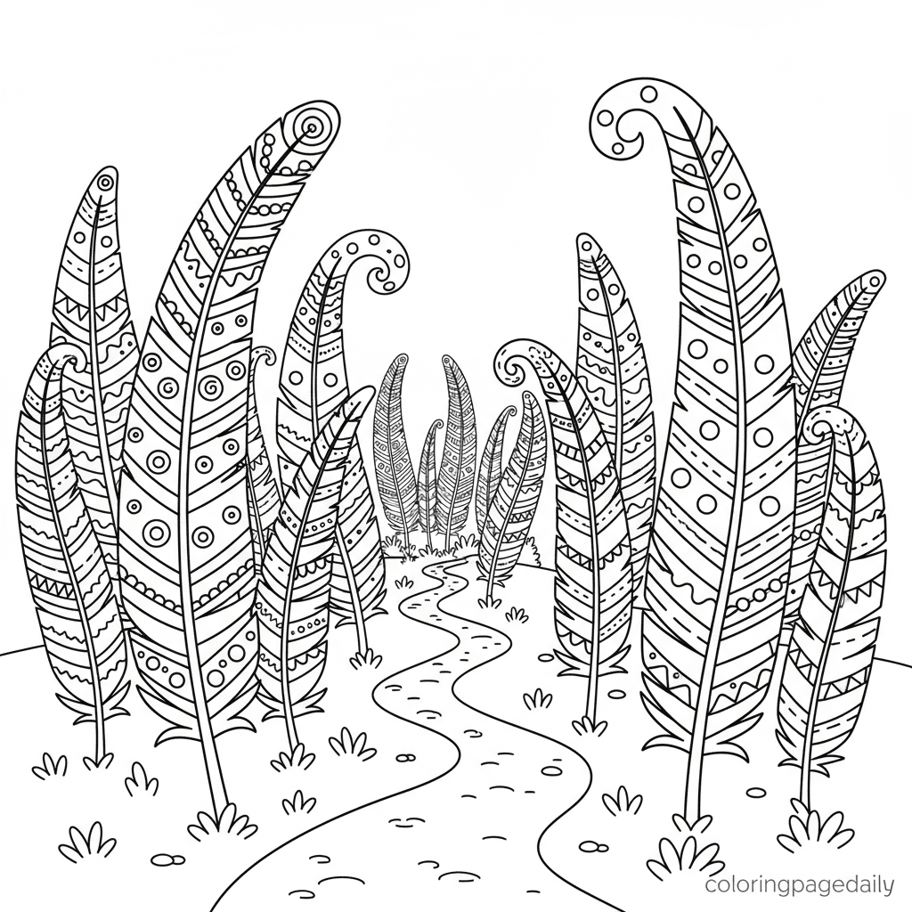 The Giant Feather Garden - Daily printable coloring page in Kids - Scenery category