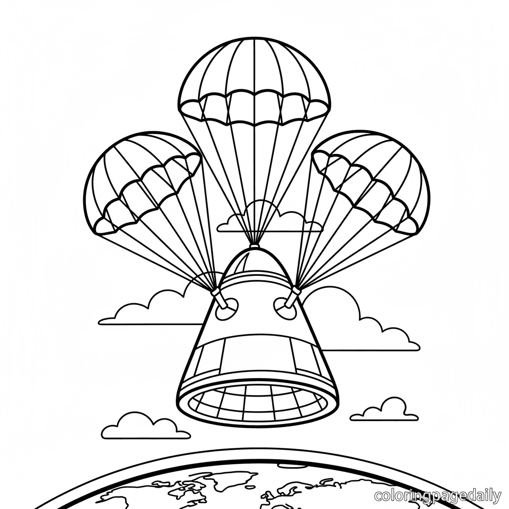 Space Capsule Returns to Earth - Daily printable coloring page in Kids - Space category