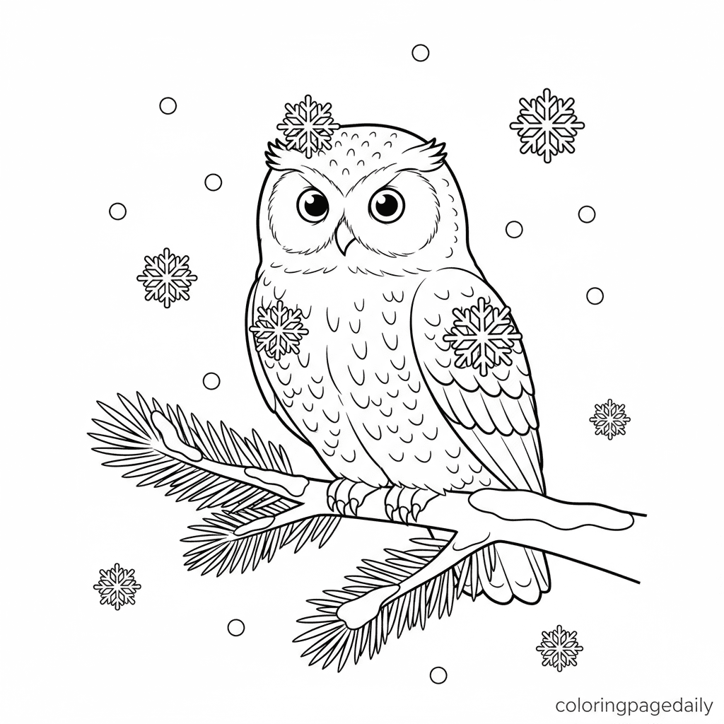 Snowy Owl in Winter - Daily printable coloring page in Kids - Winter and Snow Season category