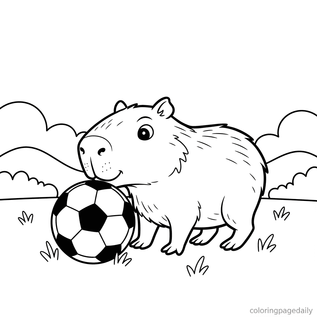 Capybara Soccer Star - Daily printable coloring page in Kids - Animals category