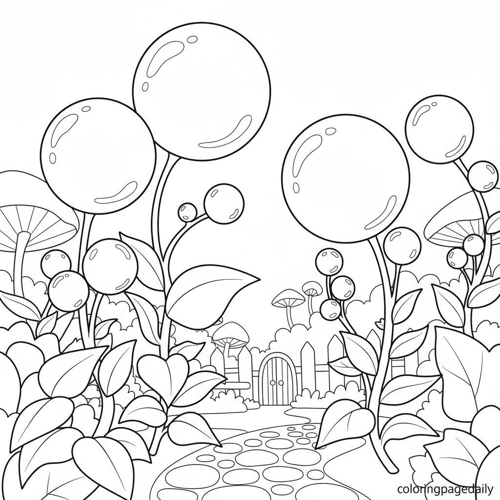 Magical Bubble Garden - Daily printable coloring page in Kids - Scenery category