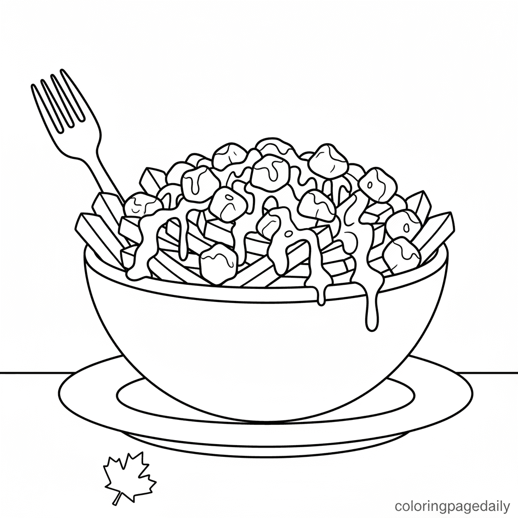 Bowl of Canadian Poutine - Daily printable coloring page in Kids - Food category