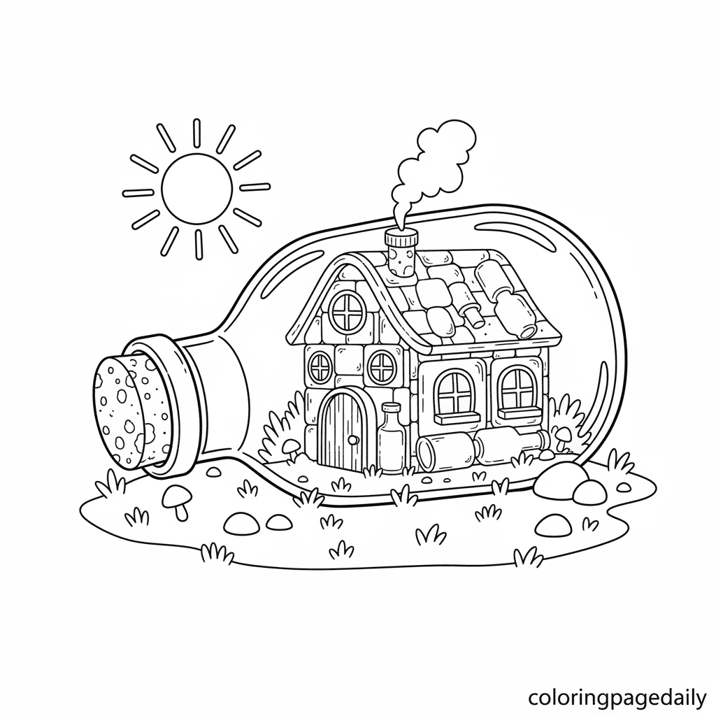 The Secret Bottle House - Daily printable coloring page in Kids - Scenery category