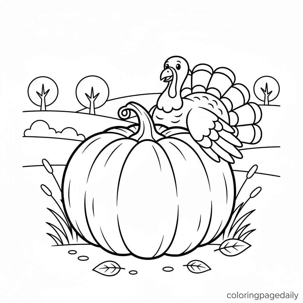 Turkey Playing Hide and Seek - Daily printable coloring page in Kids - Thanksgiving category