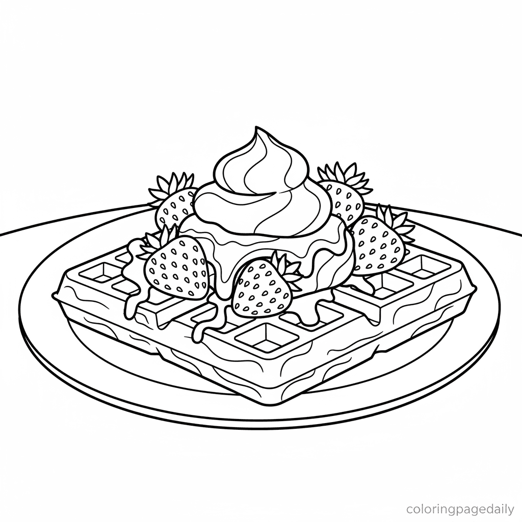 Delicious Belgian Waffles - Daily printable coloring page in Kids - Food category