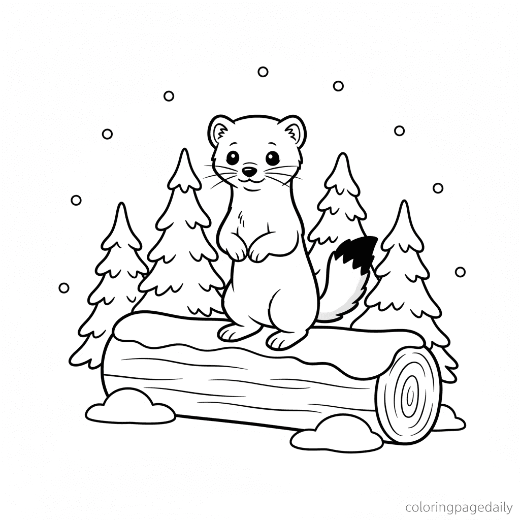 Ermine Standing in Snow - Daily printable coloring page in Kids - Winter and Snow Season category