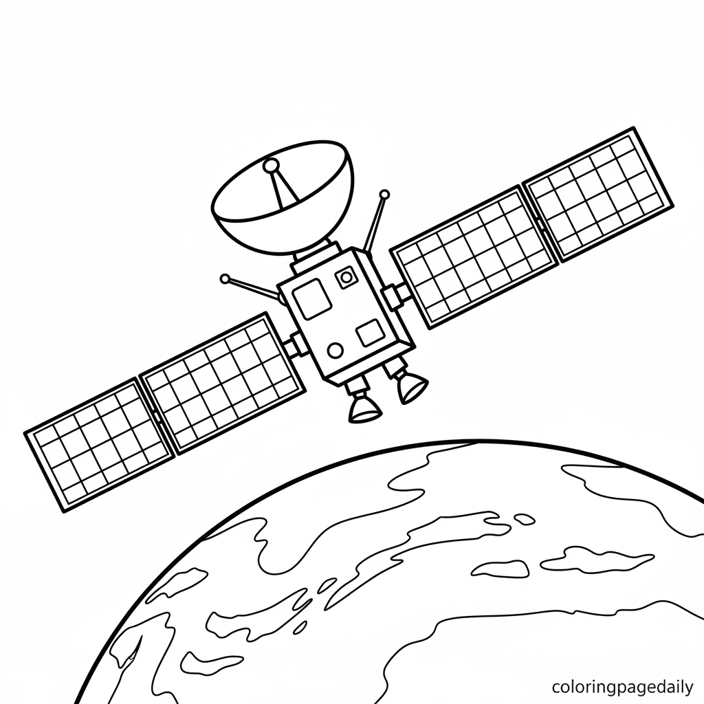 Satellite Orbiting Earth - Daily printable coloring page in Kids - Space category