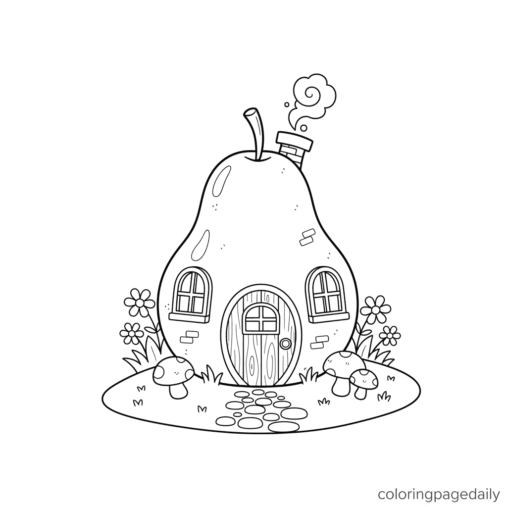 Whimsical Pear House - Daily printable coloring page in Kids - Scenery category