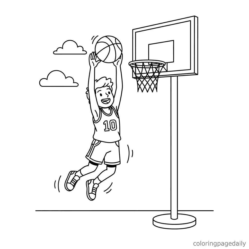 Basketball Player Shooting - Daily printable coloring page in Kids - Sports category
