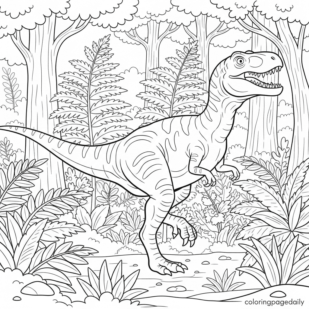 Running Allosaurus Dinosaur - Daily printable coloring page in Kids - Dinosaur category