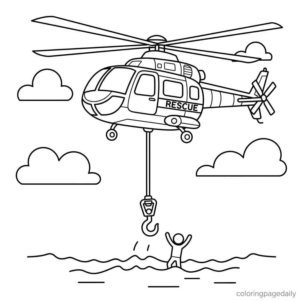 Rescue Helicopter Hovering - Daily printable coloring page in Kids - Vehicle category