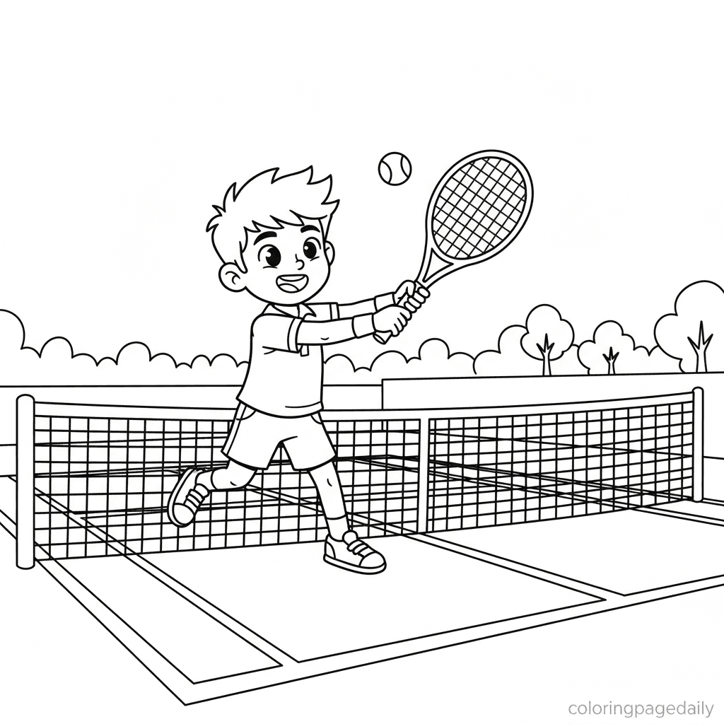 Tennis Player Serving - Daily printable coloring page in Kids - Sports category
