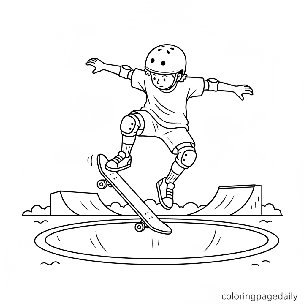 Skateboarder Jumping High - Daily printable coloring page in Kids - Sports category