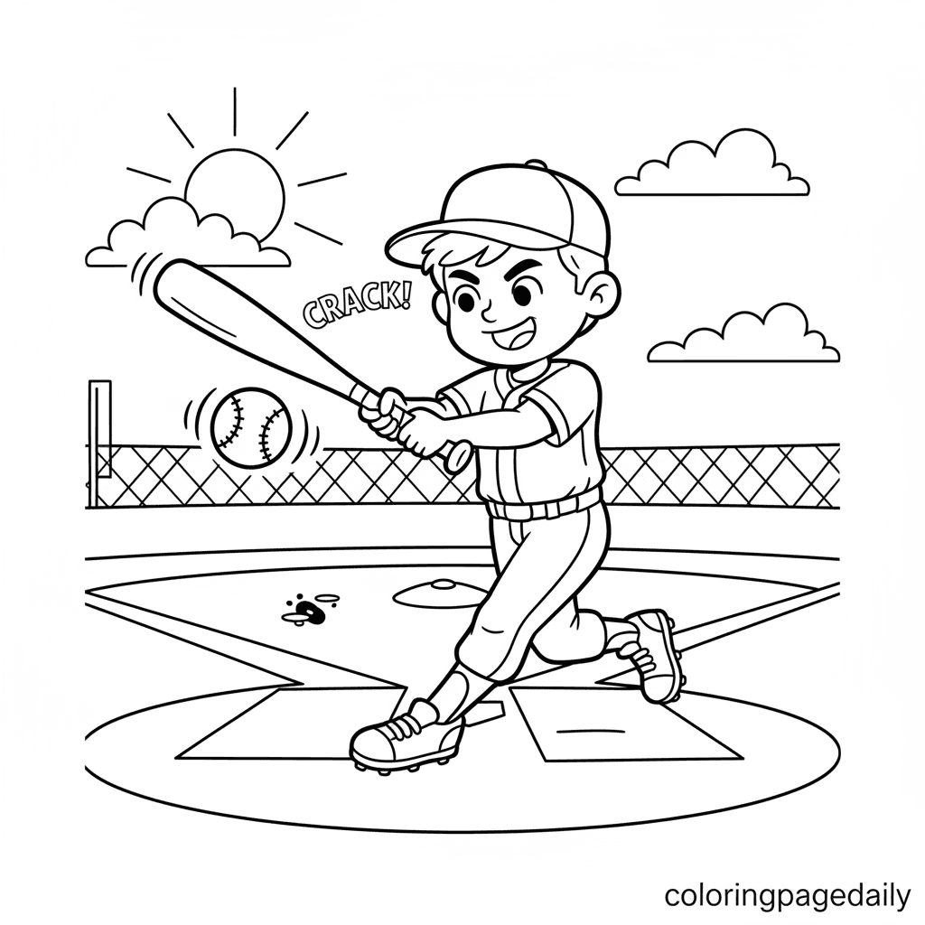 Baseball Batter Swing - Daily printable coloring page in Kids - Sports category