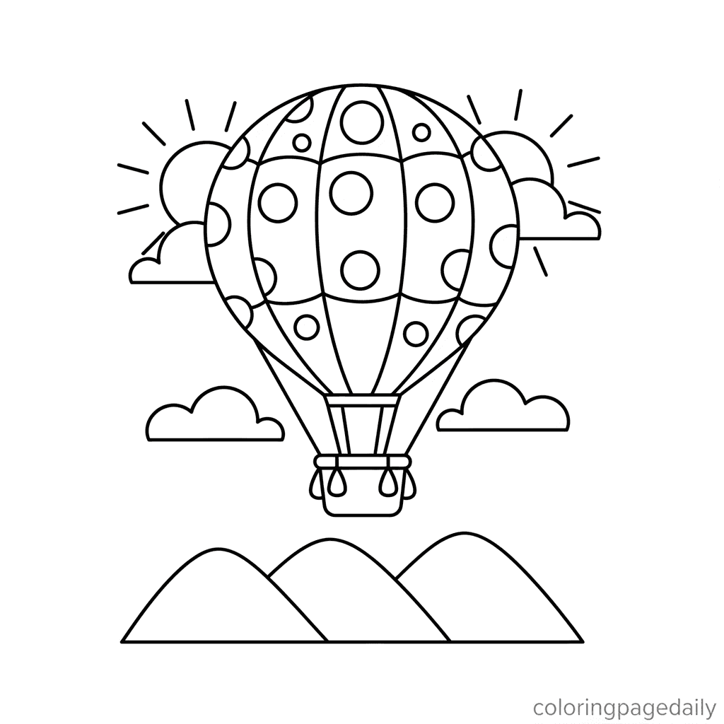 Hot Air Balloon Ride - Daily printable coloring page in Kids - Vehicle category