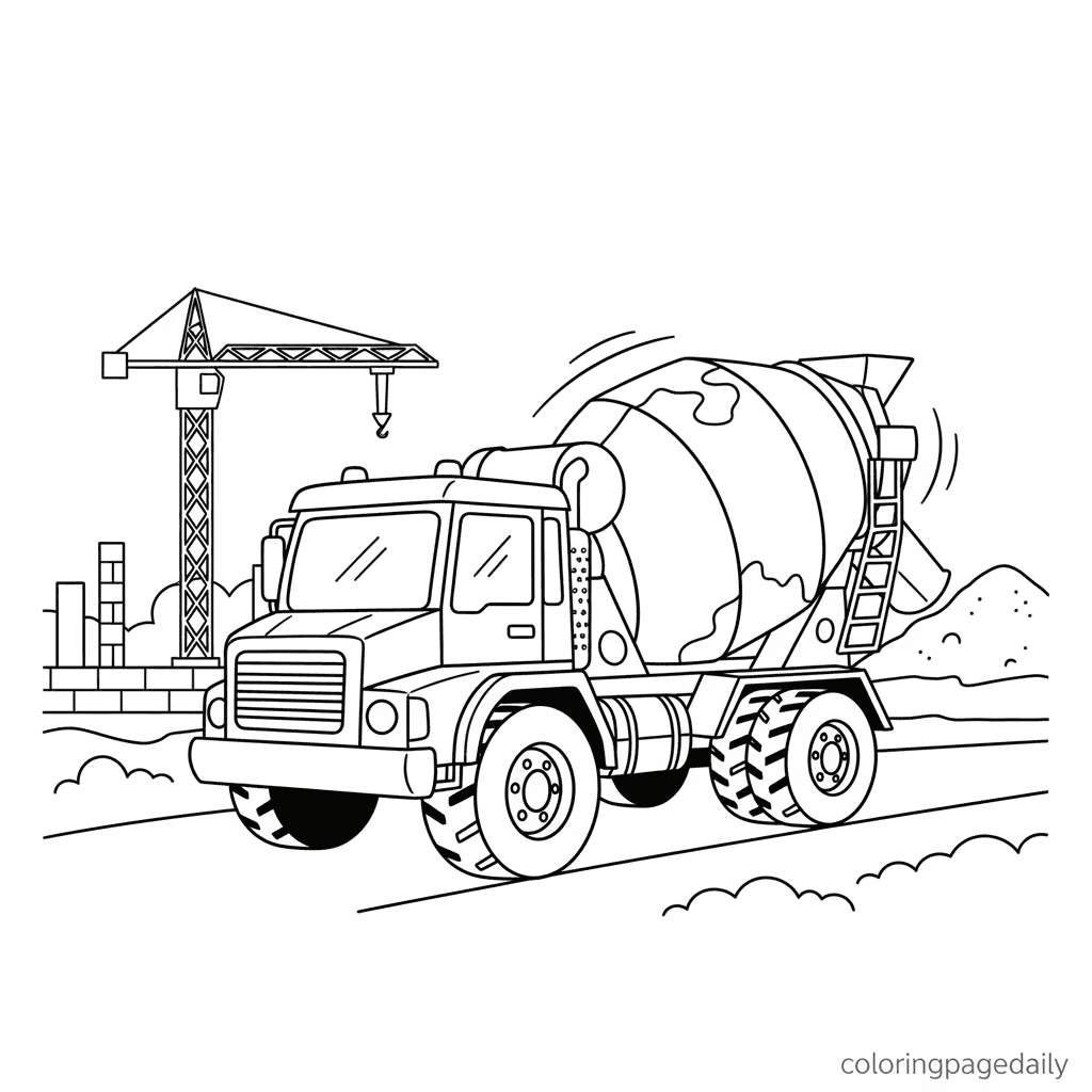 Cement Mixer Truck - Daily printable coloring page in Kids - Vehicle category
