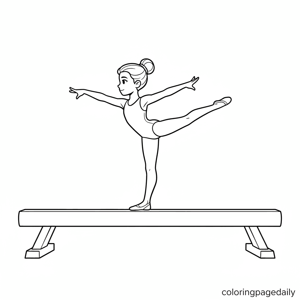 Gymnast on Balance Beam - Daily printable coloring page in Kids - Sports category