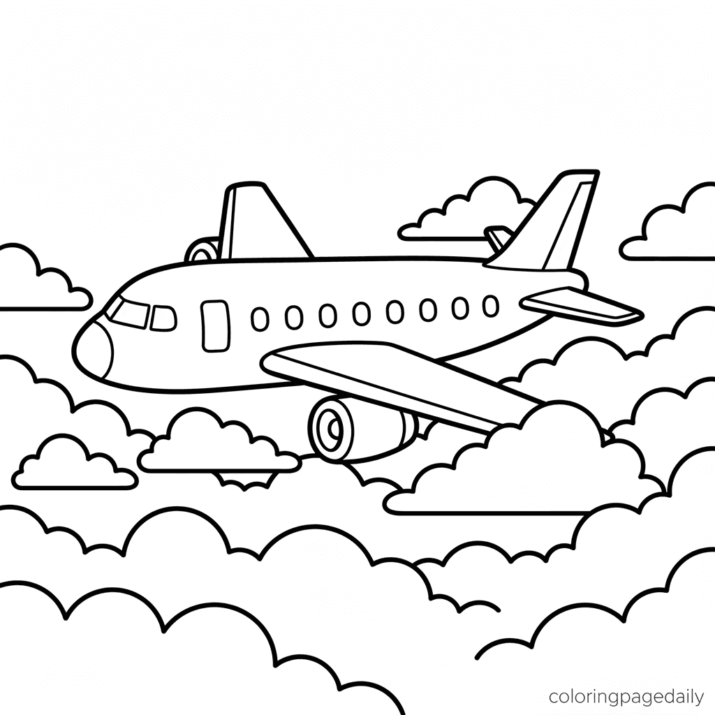 Passenger Airplane Flying - Daily printable coloring page in Kids - Vehicle category