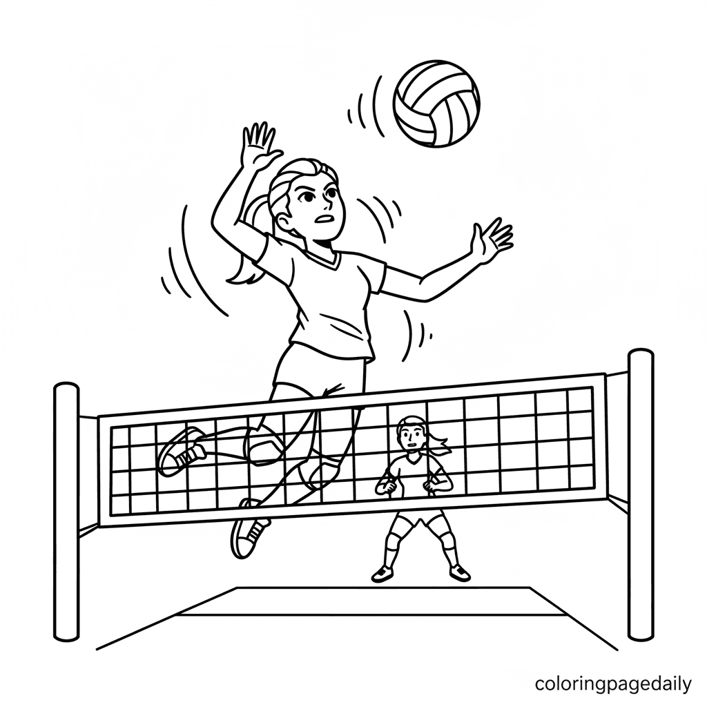 Volleyball Player Spiking - Daily printable coloring page in Kids - Sports category