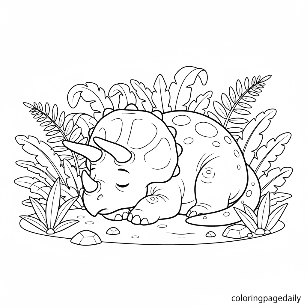 Triceratops Nap Time - Daily printable coloring page in Kids - Dinosaur category