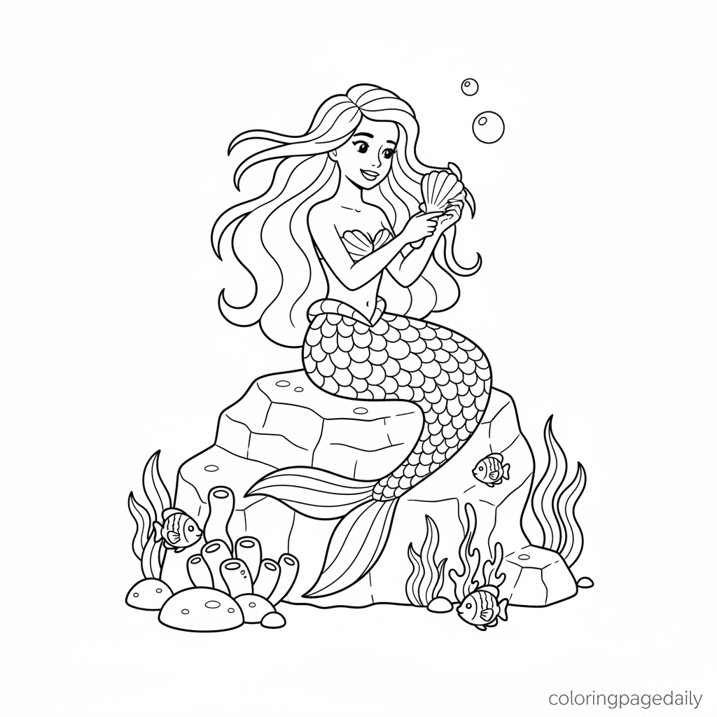 Mermaid Hair Care - Daily printable coloring page in Kids - Ocean and Underwater Life category