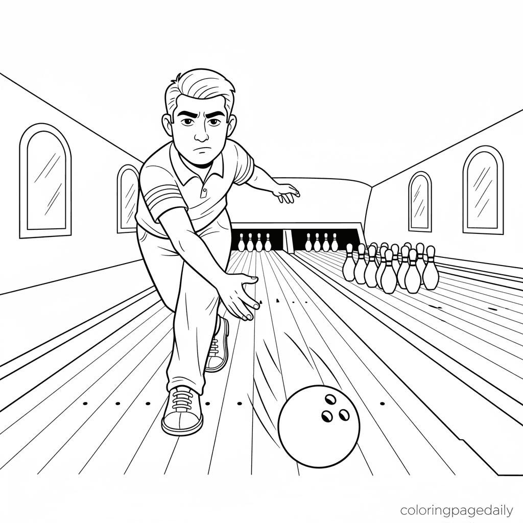 Kid Bowling Strike - Daily printable coloring page in Kids - Sports category