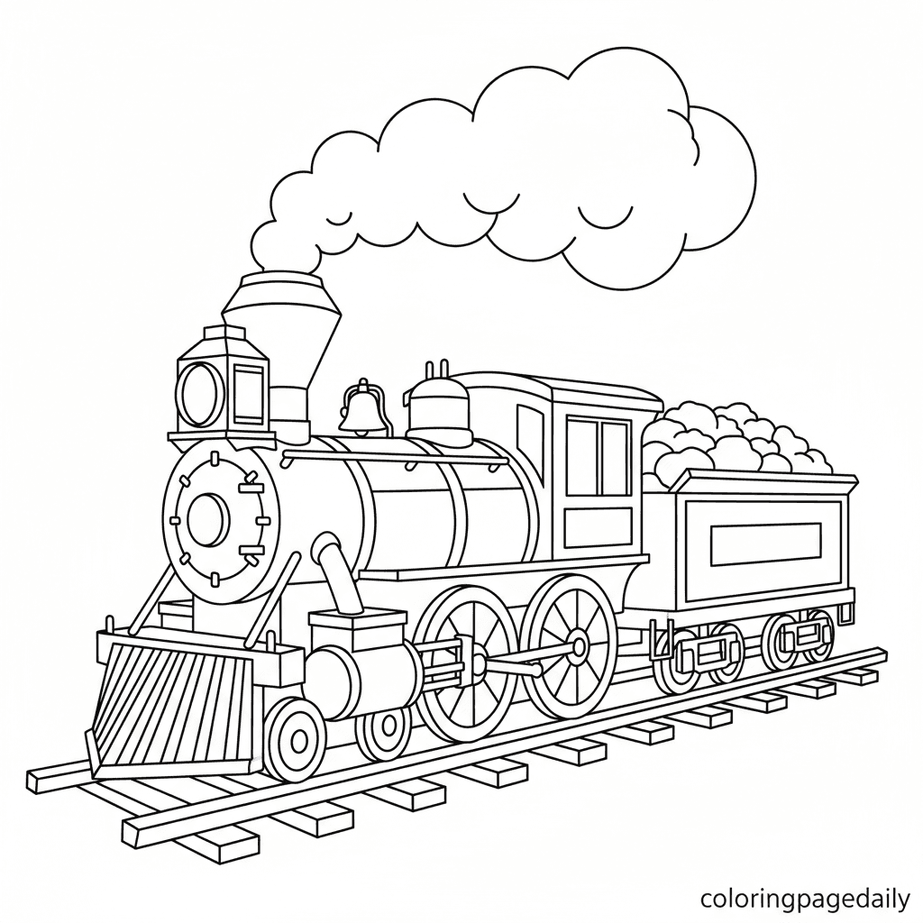 Steam Locomotive Train - Daily printable coloring page in Kids - Vehicle category