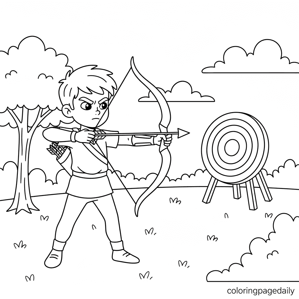 Kid Archery Aim - Daily printable coloring page in Kids - Sports category