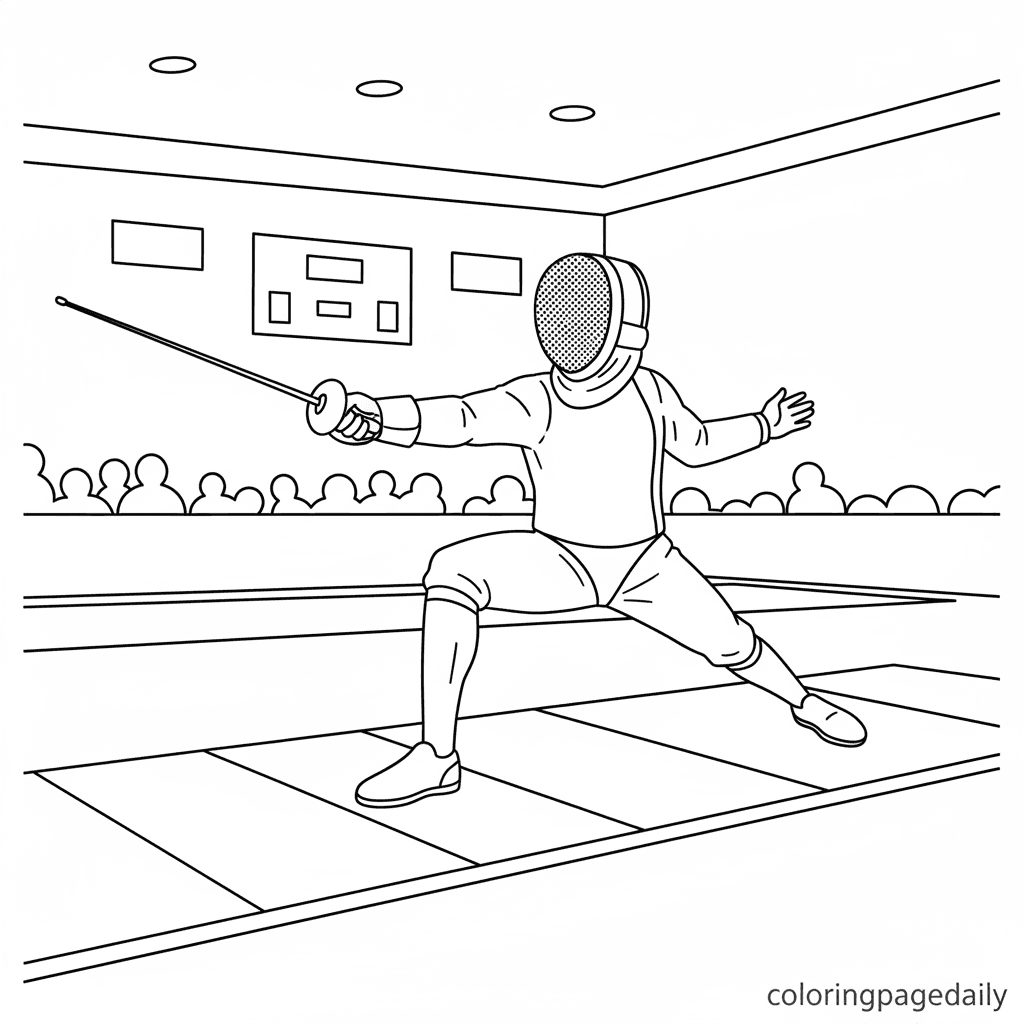 Fencing Athlete Lunging - Daily printable coloring page in Kids - Sports category