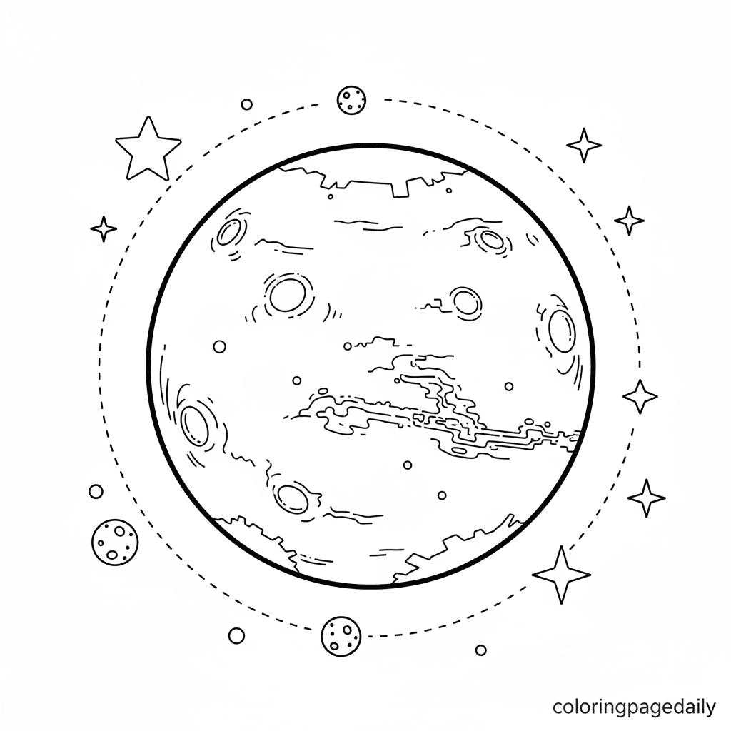 Planet Mars in Space - Daily printable coloring page in Kids - Space category