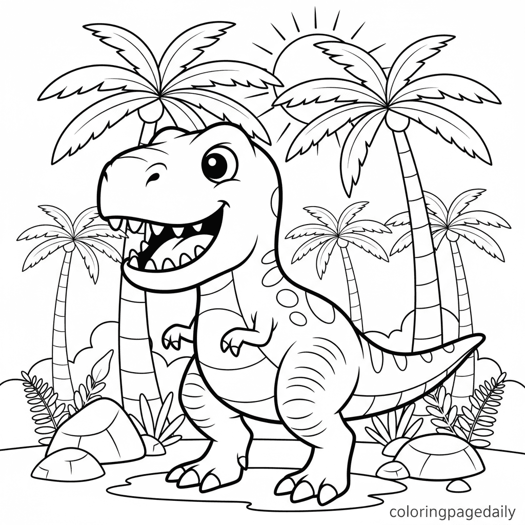 Friendly T-Rex Roar - Daily printable coloring page in Kids - Dinosaur category