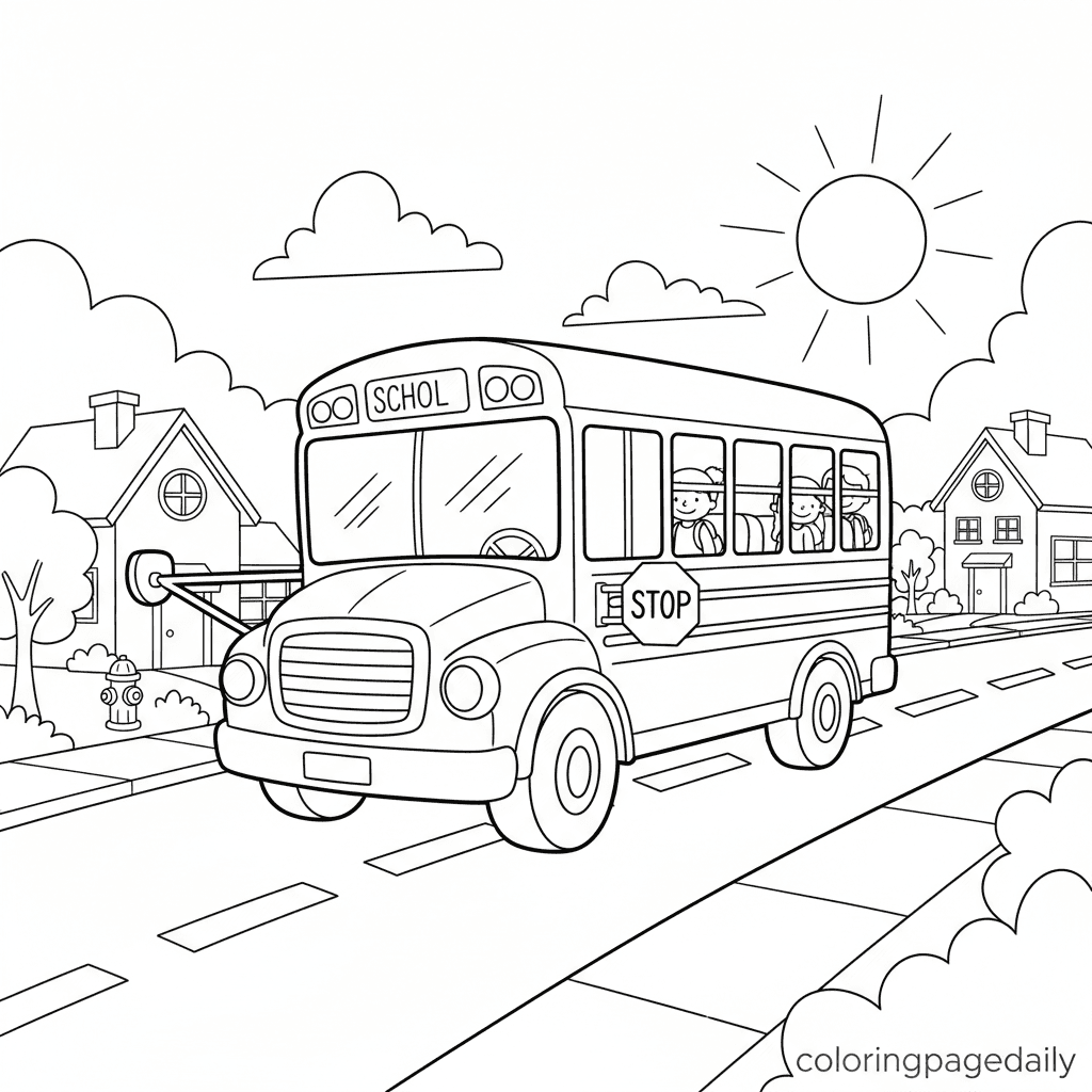 School Bus Ride - Daily printable coloring page in Kids - Vehicle category