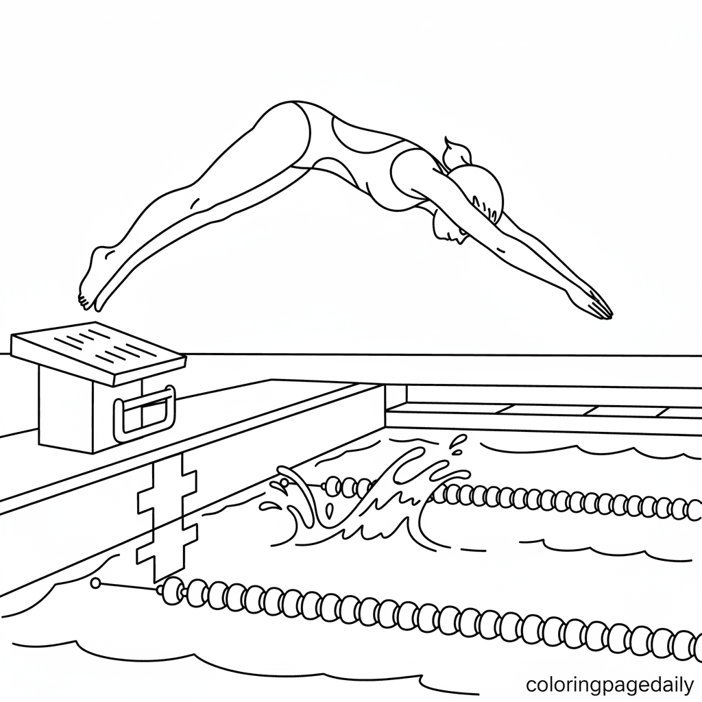 Swimmer Diving Start - Daily printable coloring page in Kids - Sports category