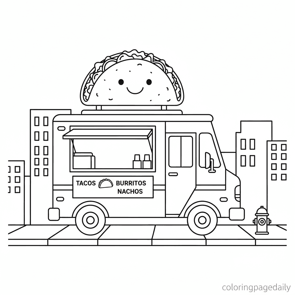 Taco Food Truck - Daily printable coloring page in Kids - Vehicle category