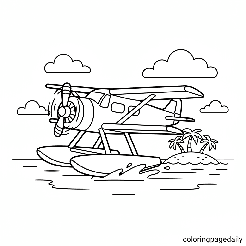 Seaplane Landing Water - Daily printable coloring page in Kids - Vehicle category