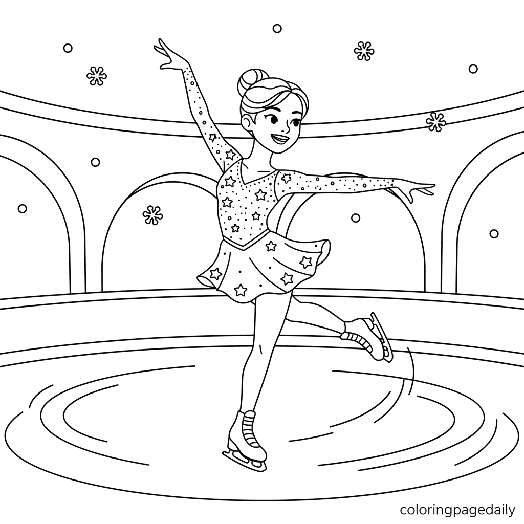 Figure Skater Spinning - Daily printable coloring page in Kids - Sports category
