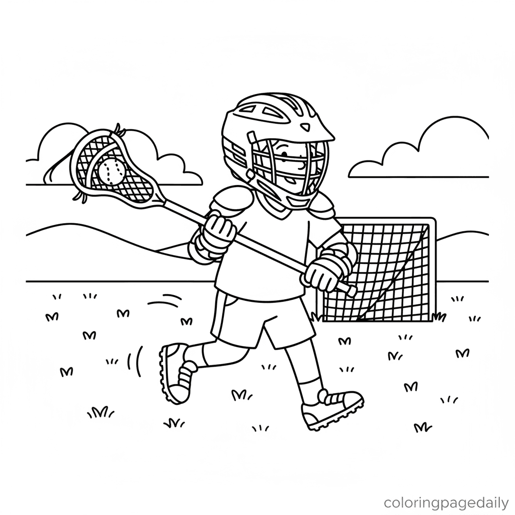 Lacrosse Player Running - Daily printable coloring page in Kids - Sports category