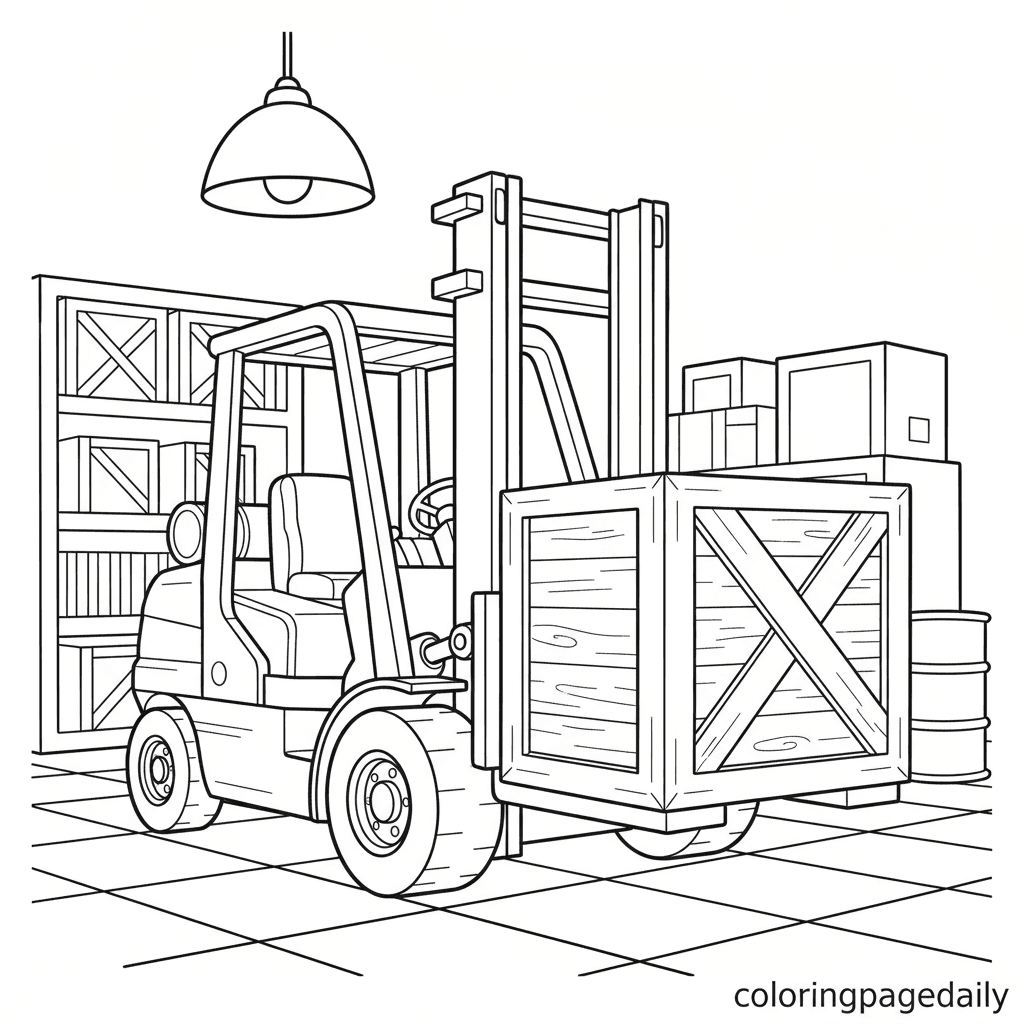 Industrial Forklift Work - Daily printable coloring page in Kids - Vehicle category